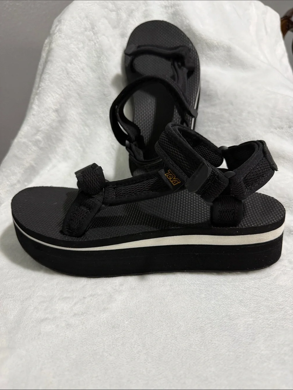Teva Black Platform Sandals with White Midsole Stripe